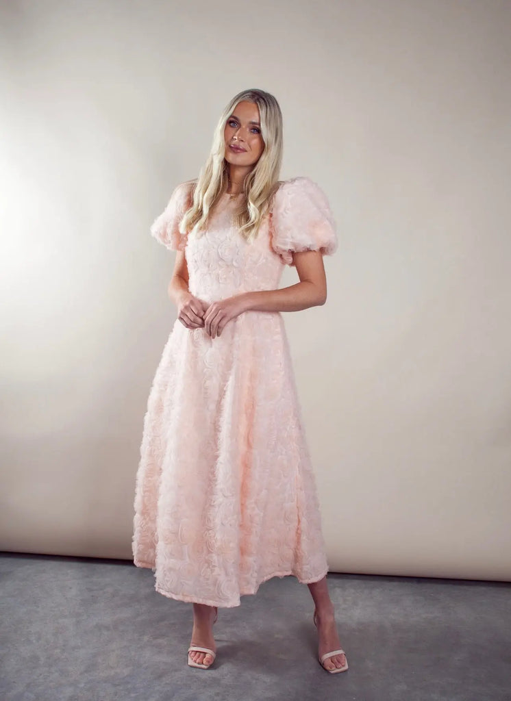 Blush Pink Puff Sleeve Dress - Anne Louise Boutique