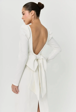 White midi bow dress