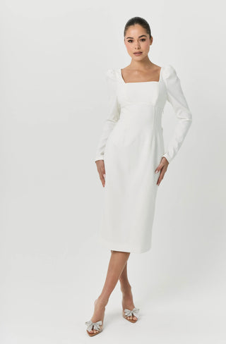 White midi bow dress