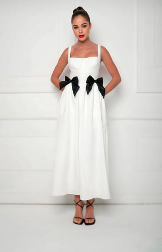 White Bow Midi Dress