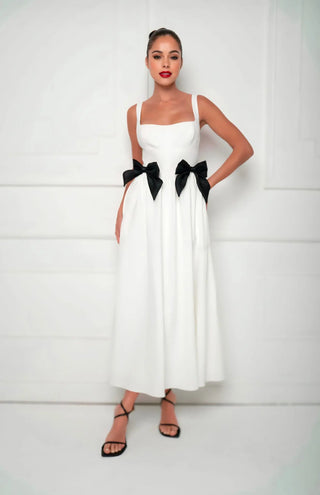 White Bow Midi Dress