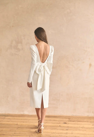 White midi bow dress