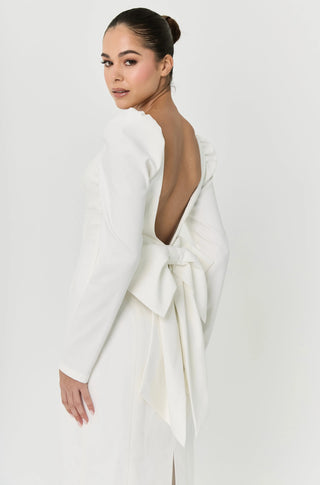 White midi bow dress