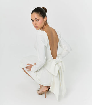 White midi bow dress