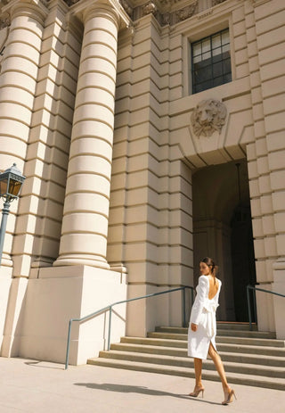White midi bow dress