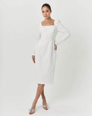 White midi bow dress
