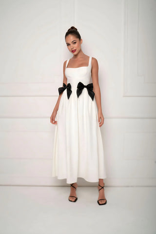 White Bow Midi Dress