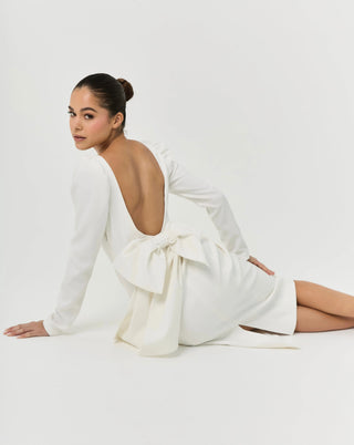 White midi bow dress