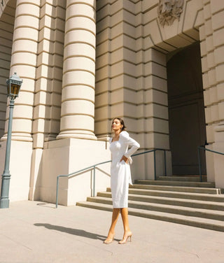 White midi bow dress