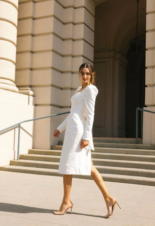 White midi bow dress