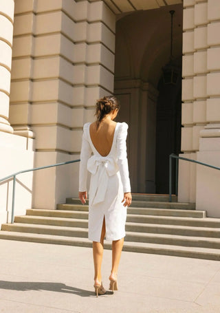 White midi bow dress