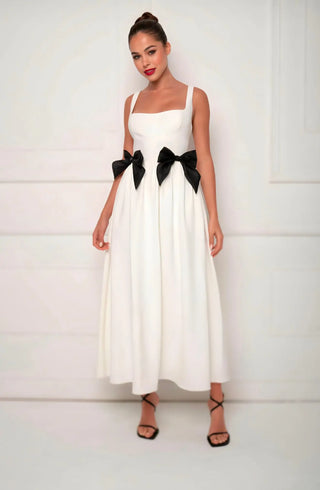 White Bow Midi Dress