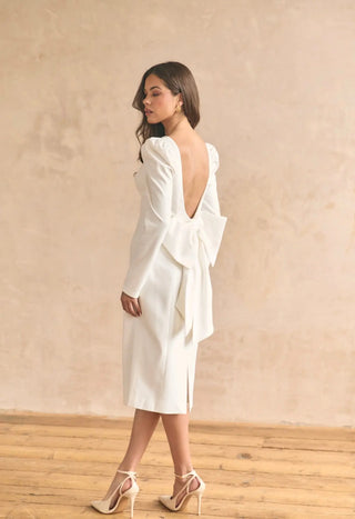 White midi bow dress