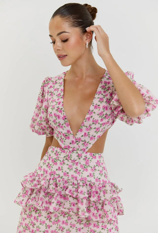Pink Floral Cassini Cap Sleeve