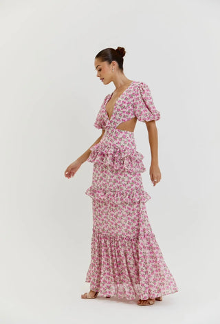 Pink Floral Cassini Cap Sleeve