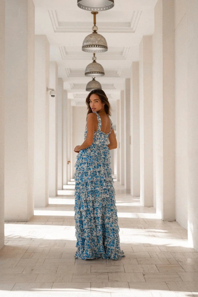 Blue Waterfall Dress - Anne Louise Boutique