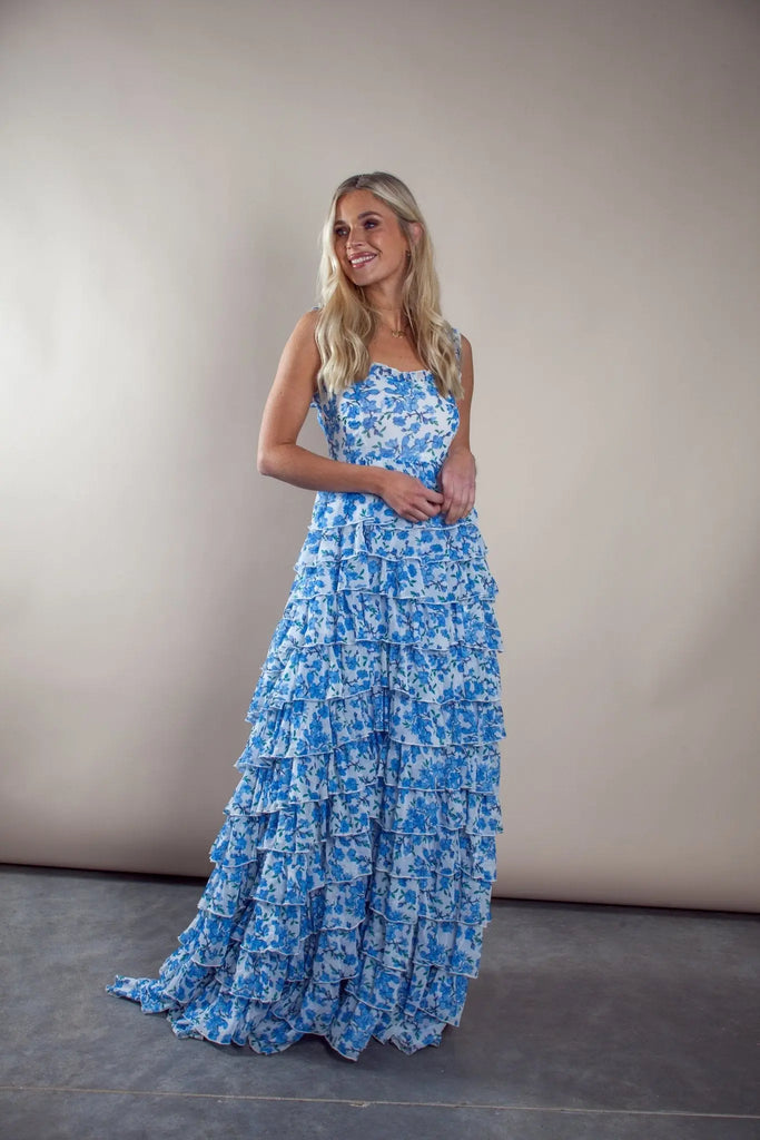 Blue Waterfall Dress - Anne Louise Boutique