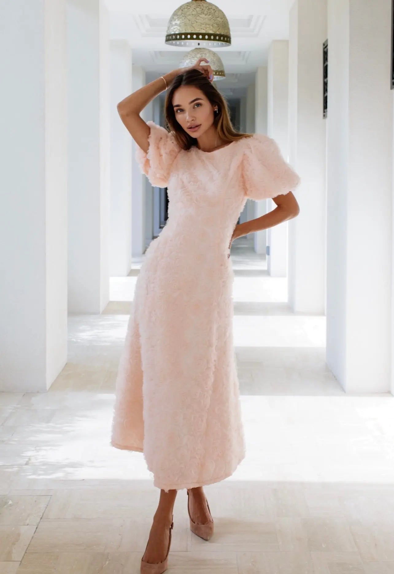 Blush Pink Puff Sleeve Dress - Anne Louise Boutique – Anne Louise
