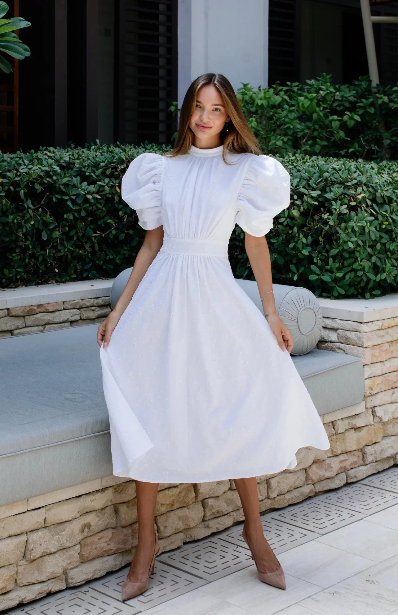 White Puffed Sleeve Dress -  Canada