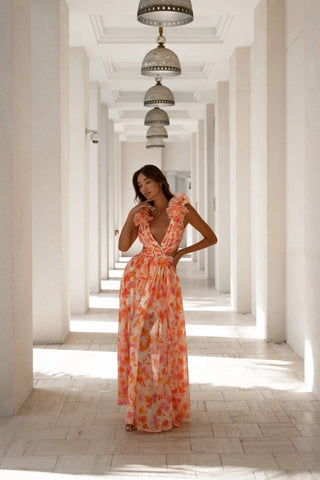 Orange Fuchsia Floral Maxi Dress - Anne Louise Boutique