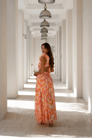 Orange Fuchsia Floral Maxi Dress - Anne Louise Boutique