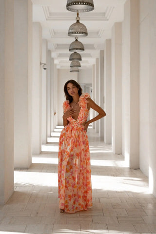 Orange Fuchsia Floral Maxi Dress - Anne Louise Boutique
