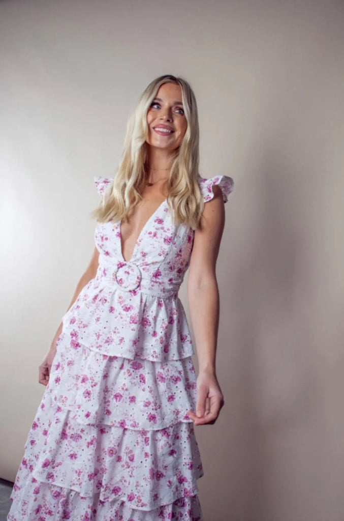 Pink and White Bloom Dress - Anne Louise Boutique